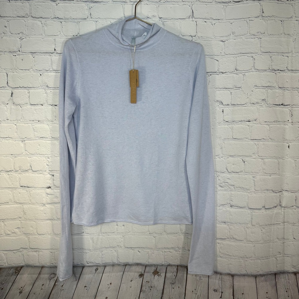 SKIMS Sheer Cashmere Turtleneck Pearl LS-LST-9917W Size L Light Blue Top NWT